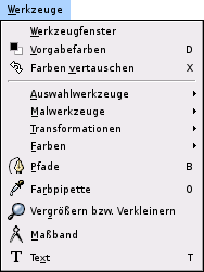 Inhalt des Werkzeuge-Menüs